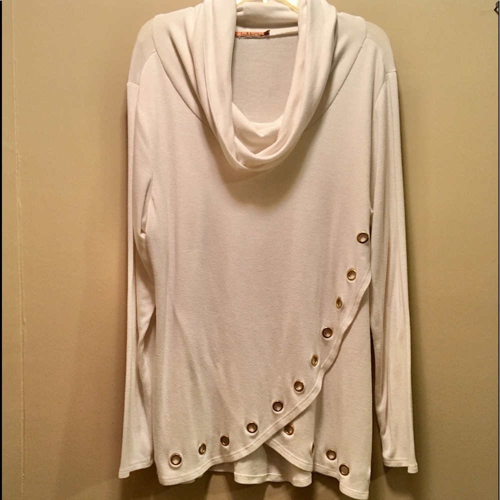 Belldini Loose Cowl Neck Grommet Detail Wrap Sweater Cream 2X 18 20